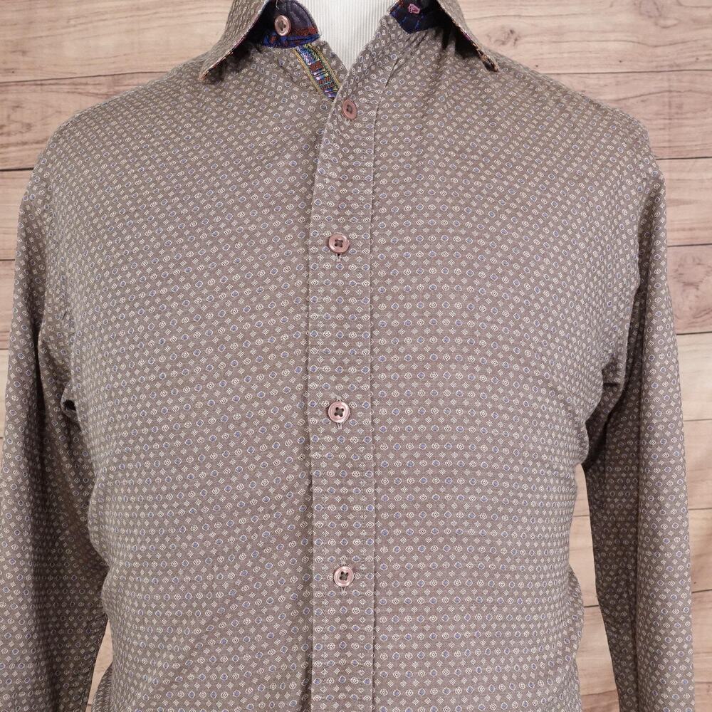 Robert Graham Shirt Mens Large Brown Geometric Long Sleeve Button Up Casual